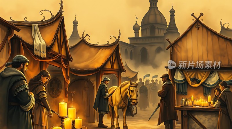 中世纪集市上的烛光交易