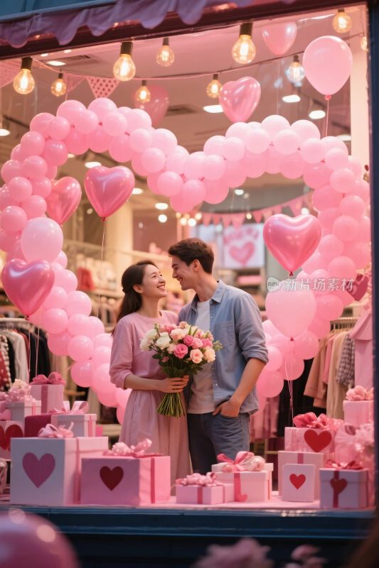 粉色爱心气球场景人物