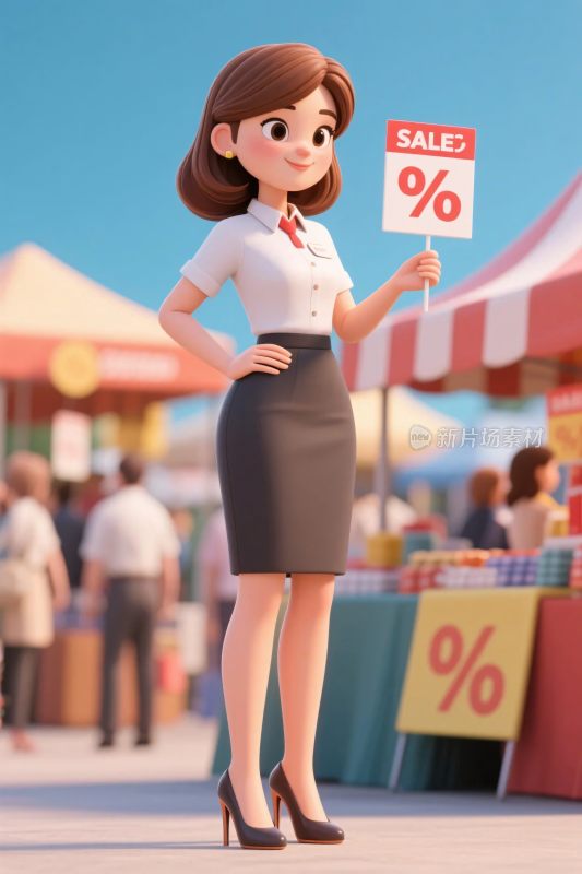 卡通女性售卖标识形象