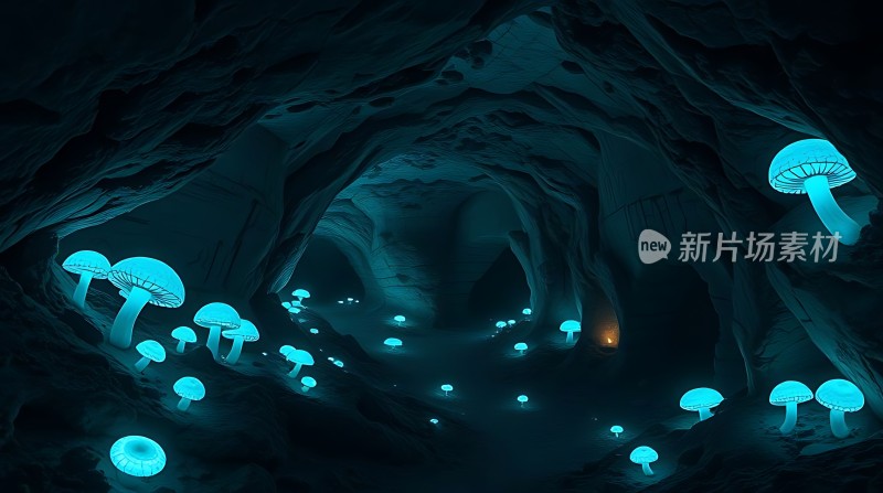 神秘洞穴中的荧光蘑菇