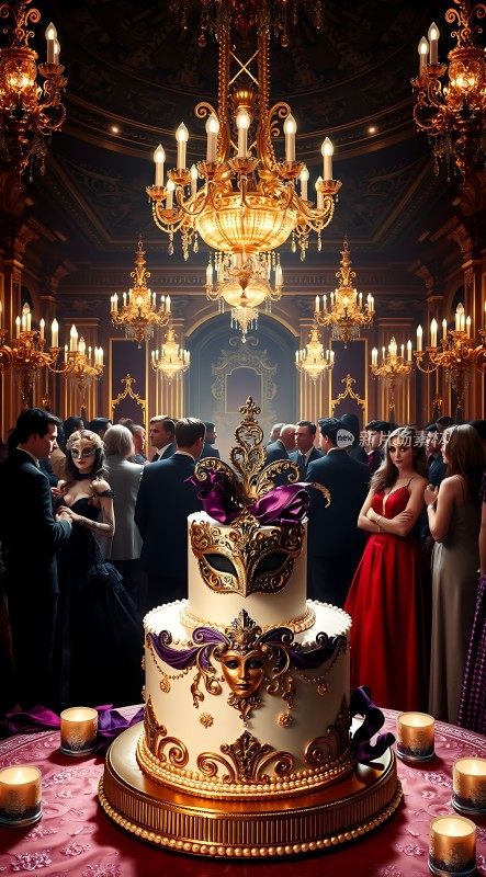 金色舞会上的华丽蛋糕