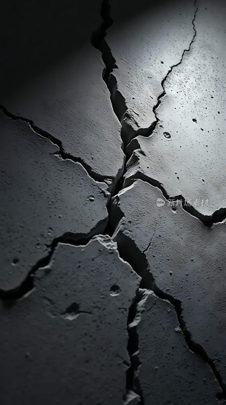 裂缝纵横暗黑背景下的混凝土裂纹