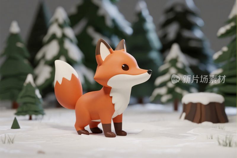 卡通狐狸雪地场景