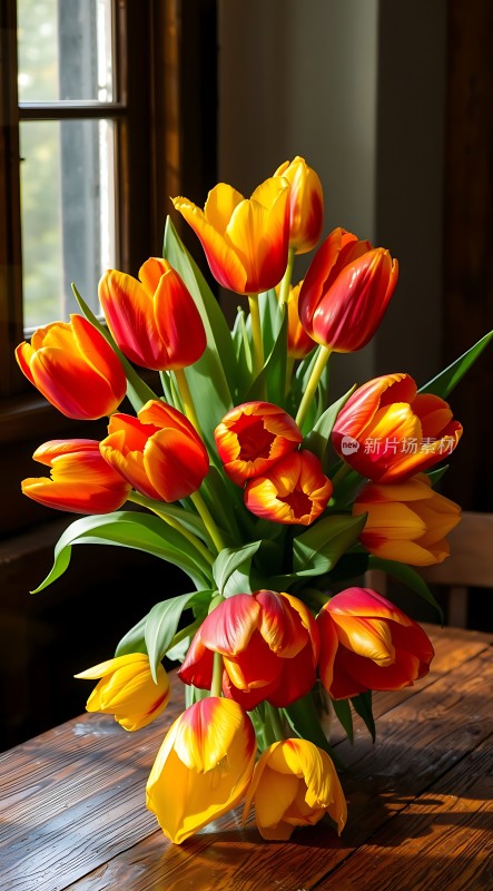 阳光下的多彩郁金香