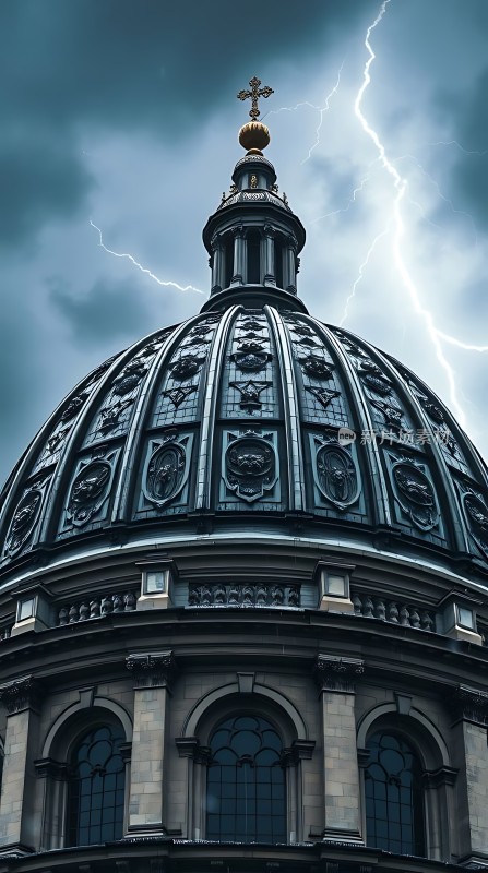雷击下的宏伟建筑