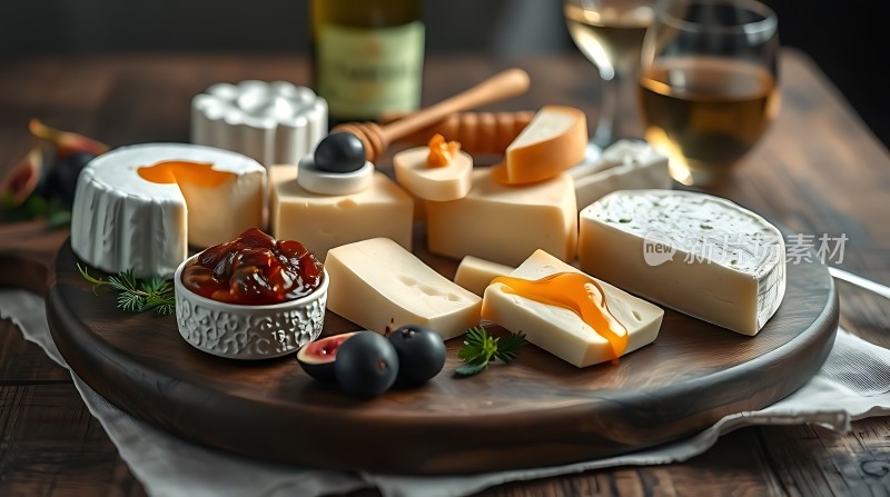 奶酪拼盘配果酱和蜂蜜