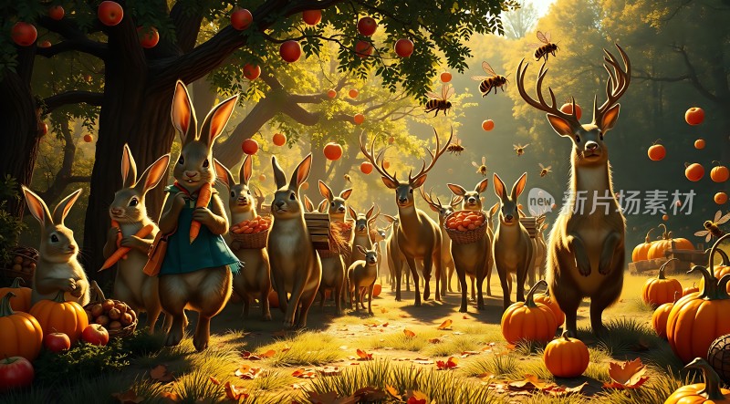 秋日森林里的和谐共处