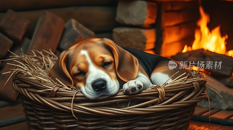 温馨小狗 basket fireplace