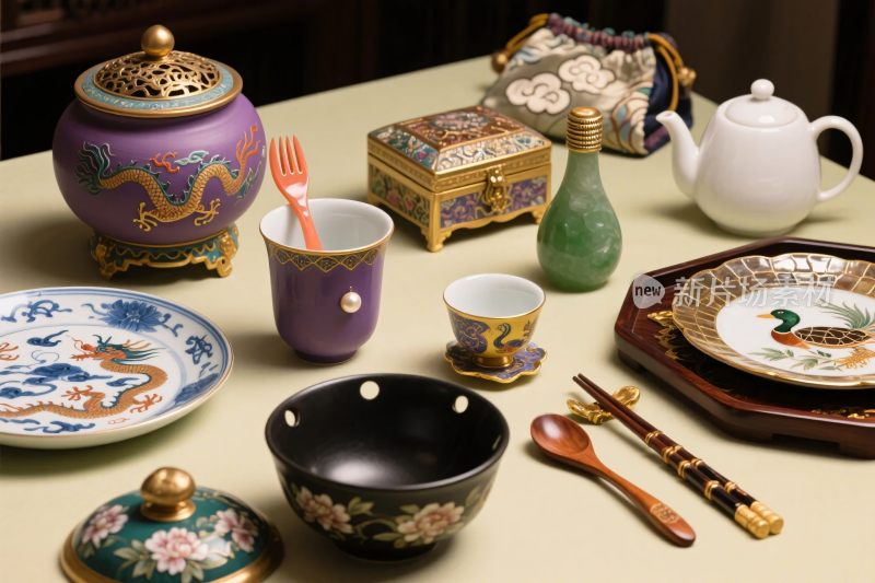 精美餐具与茶具陈列