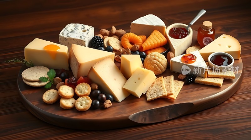 美味奶酪拼盘搭配坚果和果酱享受美食盛宴！