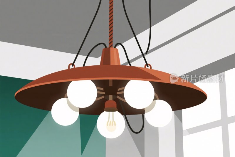 复古风格多头吊灯插画