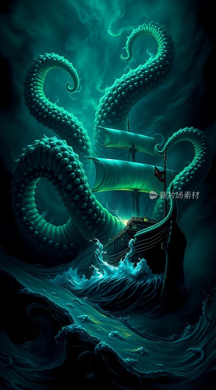 深海巨怪与帆船之战