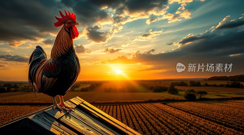 雄鸡报晓金光洒满大地