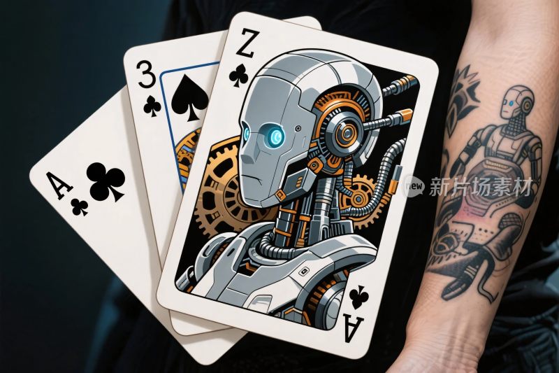 机械风格扑克与机器人插画