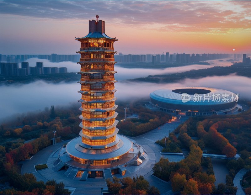 郑州福塔晨雾航拍