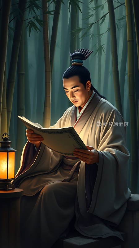 竹影下的古风书生