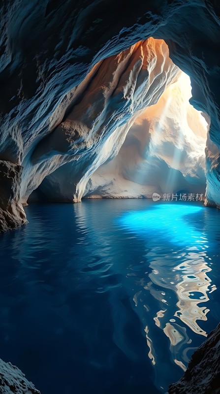 神秘洞穴中的蓝色光芒
