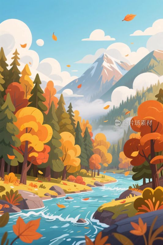 秋季山水风景插画
