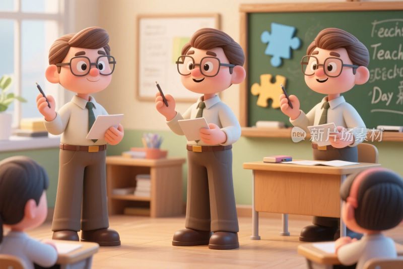 卡通教师教学课堂场景