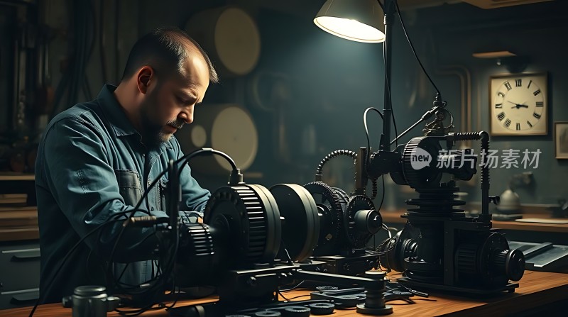 钟表匠人专注检修古老机械装置