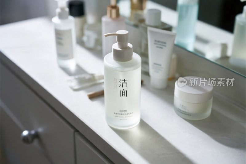 梳妆台上的护肤品展示