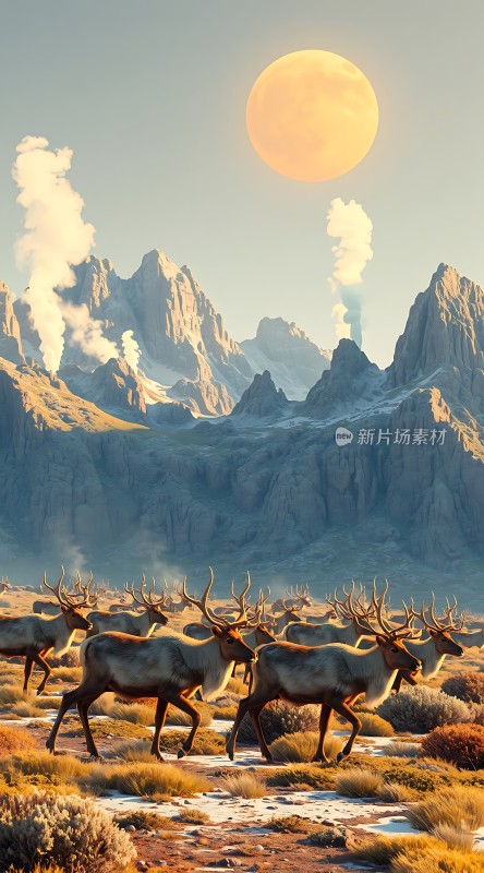 阳光下的麋鹿群