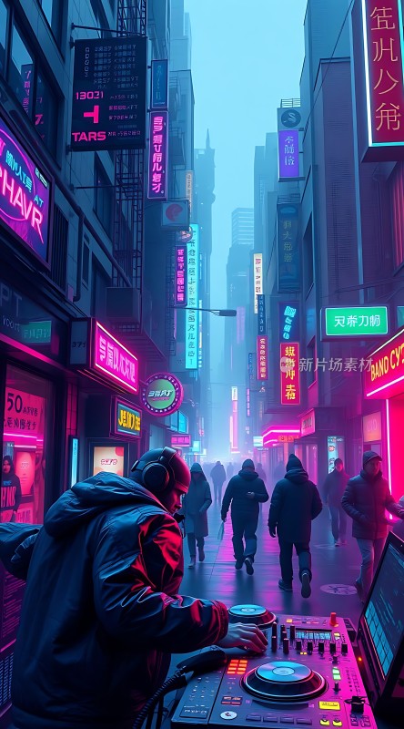 霓虹灯下的街头DJ