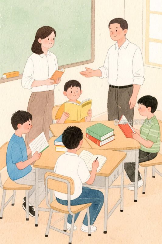 教室插画教学场景