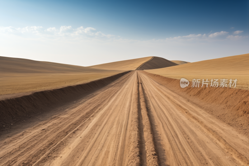 沙漠中央的土路有天空背景风光风景图片