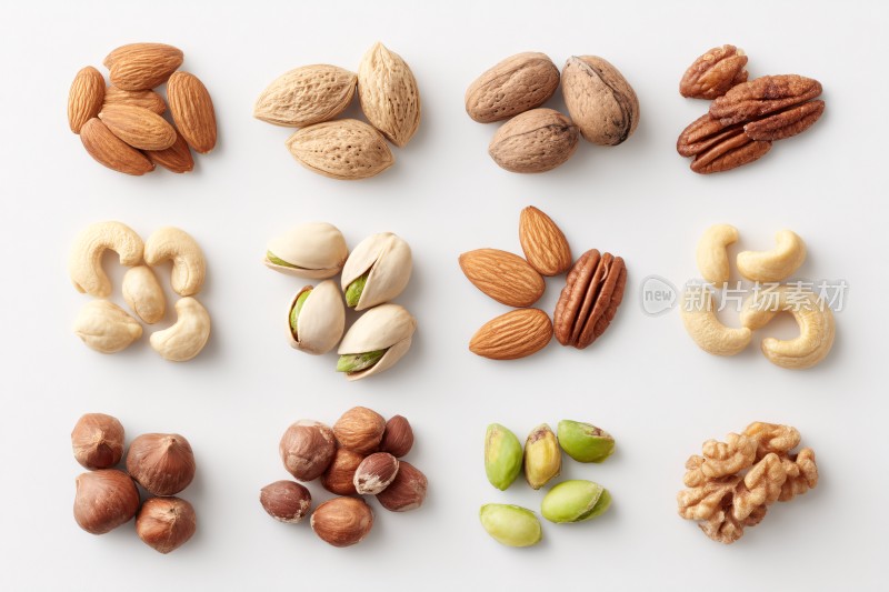 多种坚果整齐排列画面