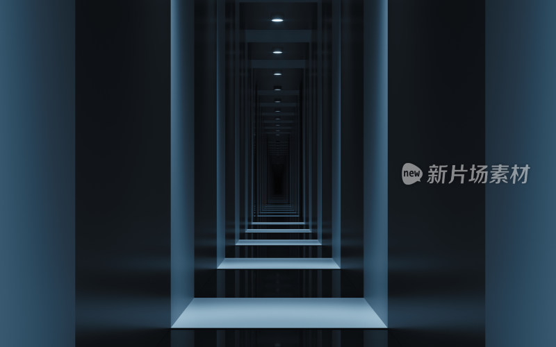 夜晚的现代建筑走廊 3D渲染