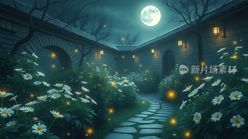 月下小径萤光闪烁