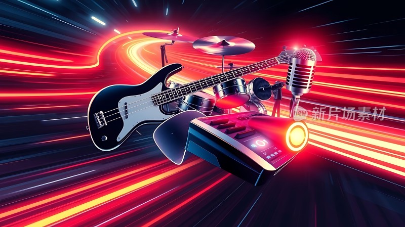 音乐风暴电吉他、鼓、麦克风与合成器