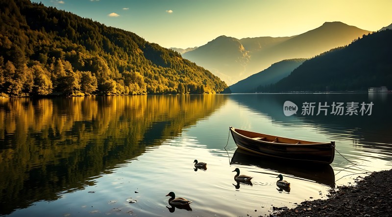 湖畔晨光静谧时光