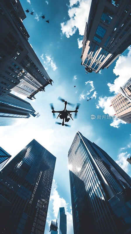 无人机飞越摩天大楼