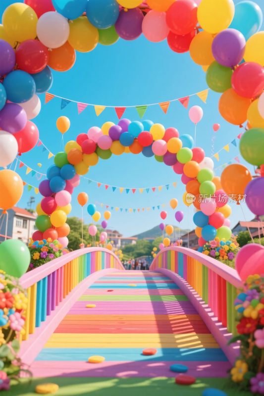 彩色气球拱门梦幻场景