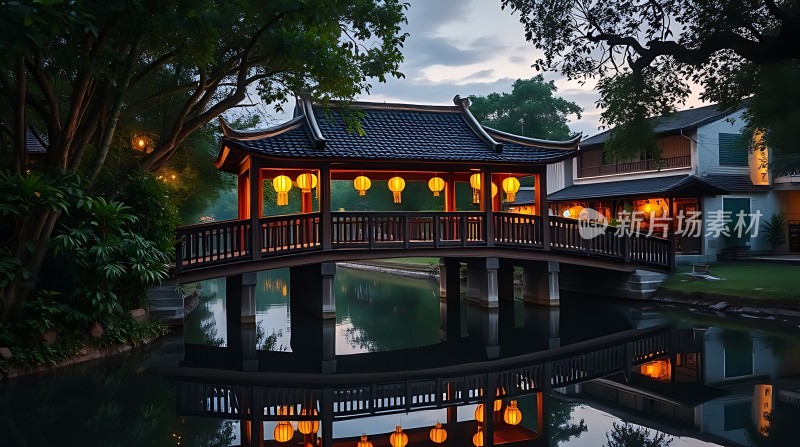 古桥夜色映水乡