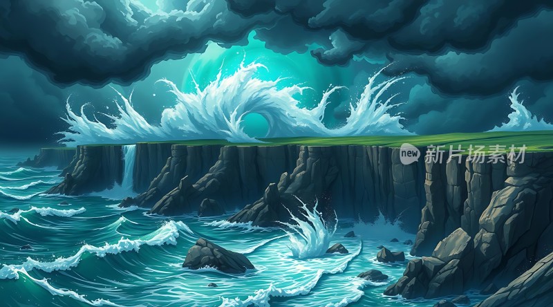 风暴海浪与悬崖