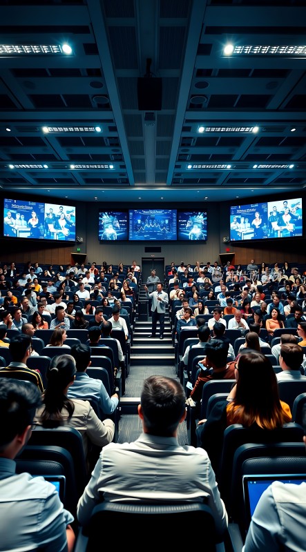 会议厅内座无虚席观众专注聆听演讲