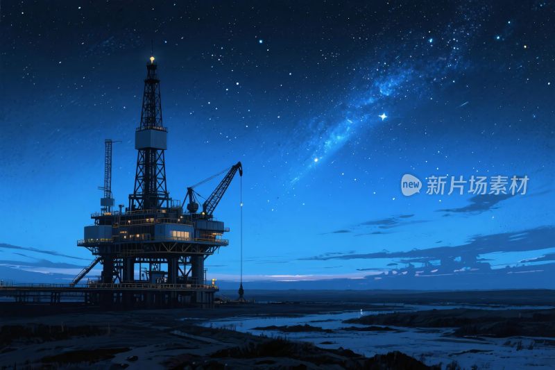 海上石油钻井平台夜景