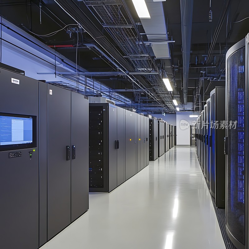 数据中心内部展示服务器机柜和现代化设施