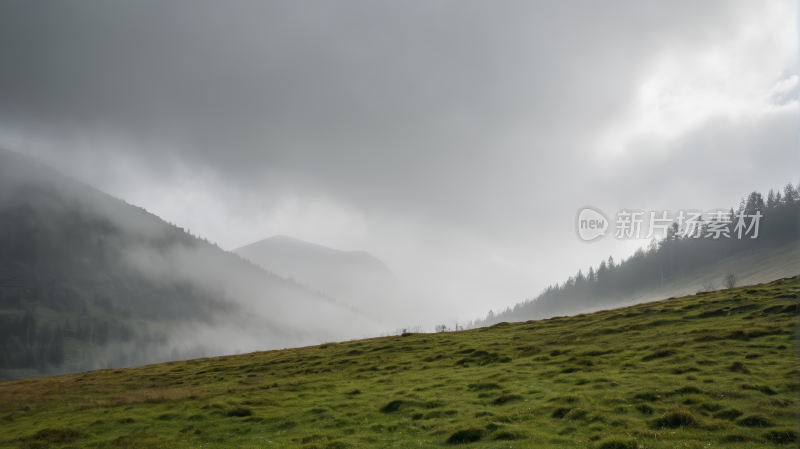 一座长满青草高山清风景图片