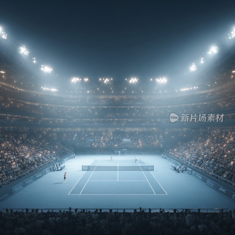 灯光璀璨的网球比赛现场