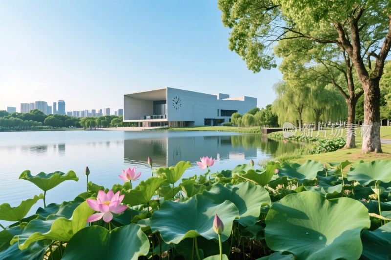 现代建筑湖景风光