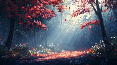 秋天森林画唯美秋色