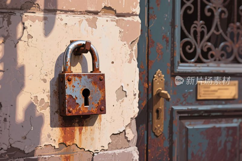 旧铁锁与复古铁门墙