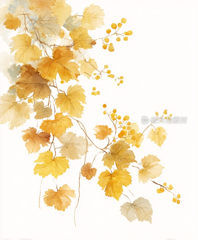 手绘秋日藤蔓枝叶插画