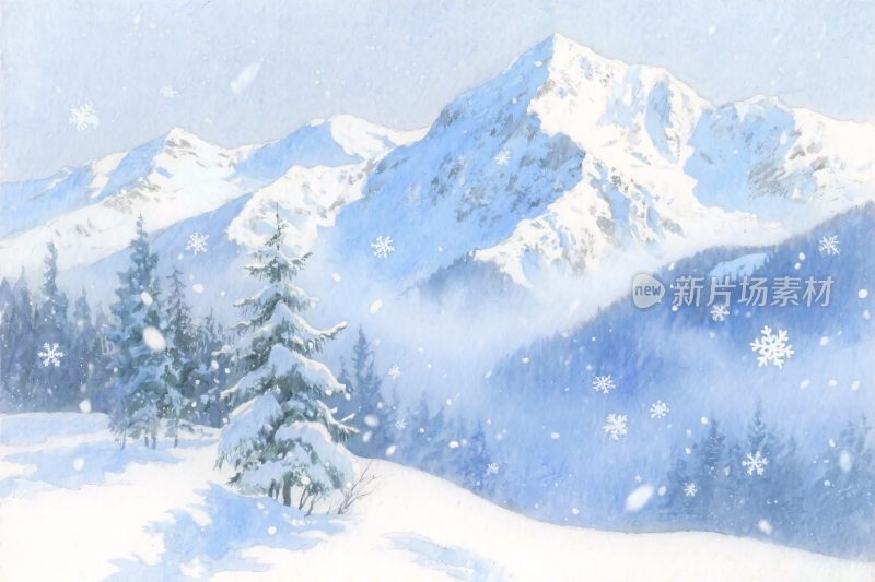 冬日雪山雪景插画