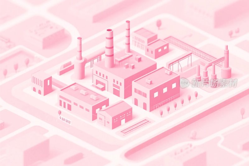 粉色等距工厂插画