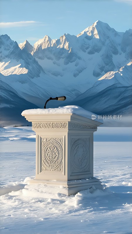 雪山下的白色演讲台